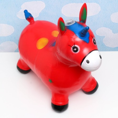 Toy - Children's jump "Musical unicorn" rubber inflatable, 50x30cm, red-2