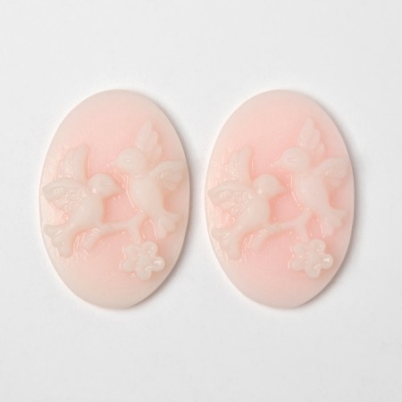 Caboshon "Birds" oval (set 2 pcs.) 20 × 30 mm, pink color-1