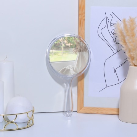 A mirror with a handle, bilateral, with an increase, D mirror surface 12.5 cm, the color is transparent-4
