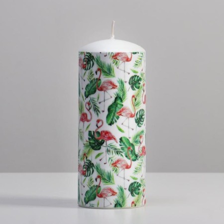 Candle - Flamingo cylinder, 8x20 cm, white