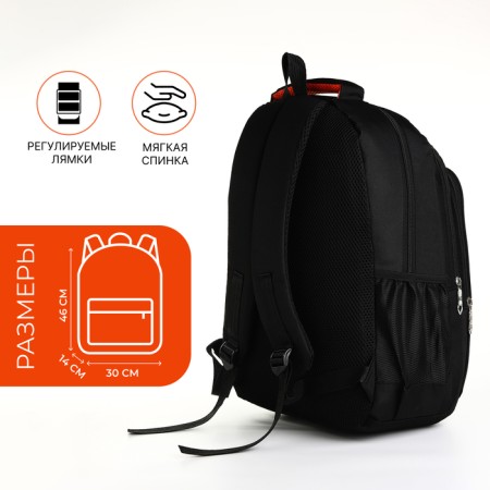 Youth backpack on a zipper, 4 pockets, black color/orange-1