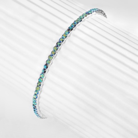 Bracelet "ice" 1 row, the color is blue-green in silver, 7 cm-4