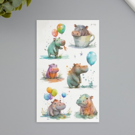 Tattoo on the body phosphorus with sparkles "Hippo" 7.5x12 cm