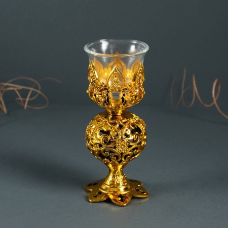 Climber Plastic, glass for 1 candle "openwork ball" glass on the leg gold 15x6x6 cm-1