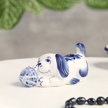 Souvenir "Puppy with a ball", 11 x 5 x 5 cm, gzhel, cobalt-1