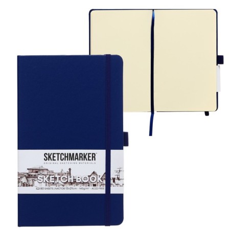 Sketchmarker sketchbook, 130 x 210 mm, 80 sheets, solid cover of artificial leather, blue, block 140 g/m2