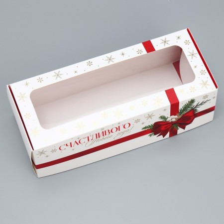 Box for confectionery products with a “happy New Year” window, 26 x 10 x 8 cm, New Year-1