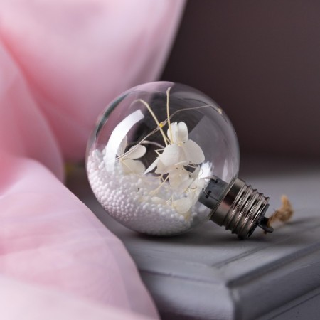 Fir -tree ball "White petals", batteries, 5 LED, glow warm white-1