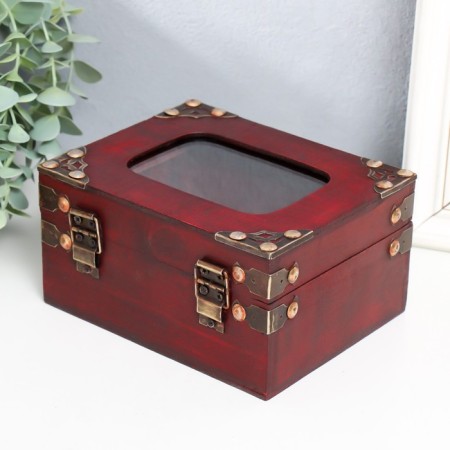 Casket Wood, glass "Edwig" chest with rivets, Bordeaux 16x13x8.5 cm-3