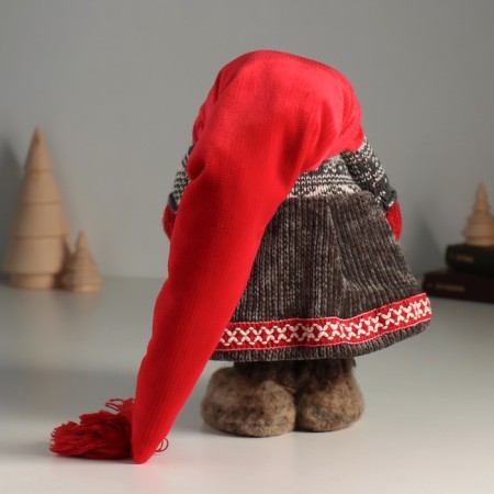 Interior doll "Grandma in a long red cap and gray dress" 25 cm-2