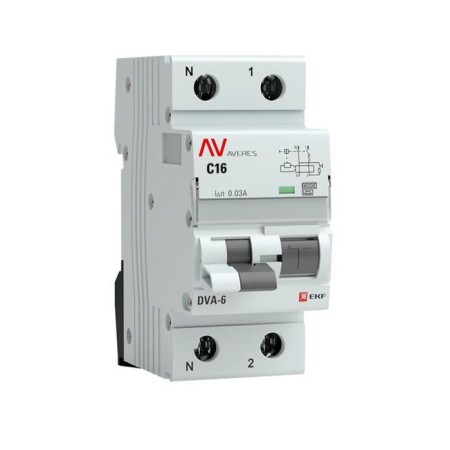 Automatic circuit breaker EKF RCBO6-1PN-16C-30--AV 2P, 16A, 6ka