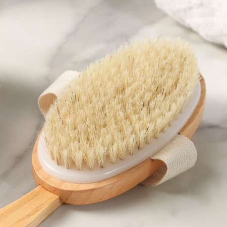 Massage brush made of natural bristles, with a handle, smooth-7