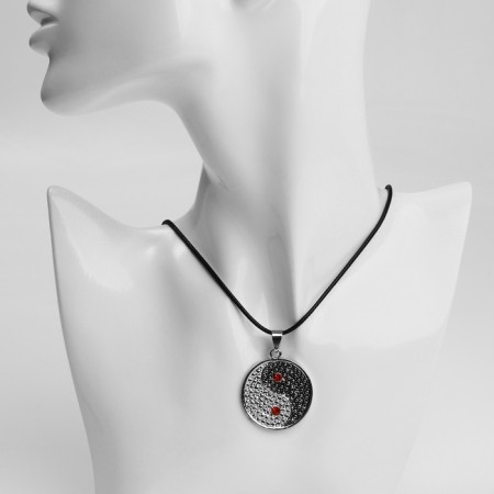 A pendant on the yin-yang lace amulet, colored on a black lace, 40 cm-3
