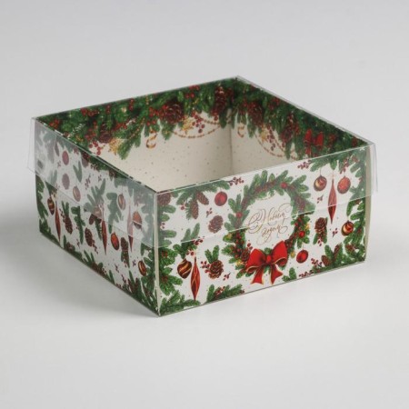 Box for confectionery products with PVC cover New Year, 12 x 6 x 11.5 cm, New Year-1