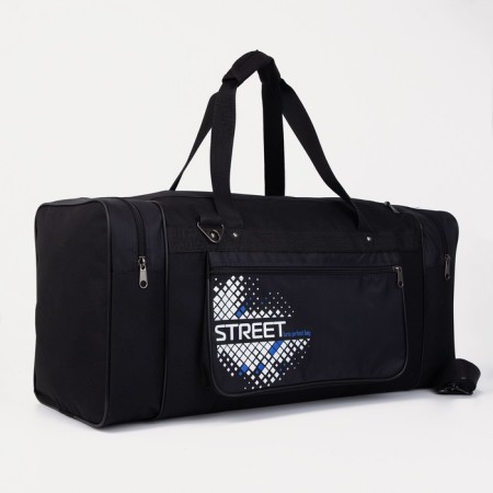 Road bag, 3 parts on zippers, external pocket, long belt, black color