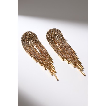 Hanging earrings with “comet” rhinestones, white color in gold, 8.5 cm-3