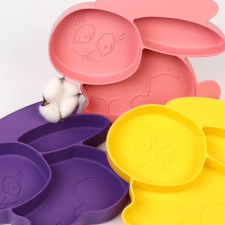 Silicone children's plate "Bunny" with sections, color mix-2