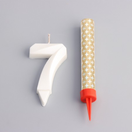 Candle in the cake "Face + Fountain", number "7", pearl, 6.5 cm-1