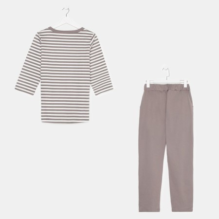 Female set (longshit, trousers), brown color, size 46-10