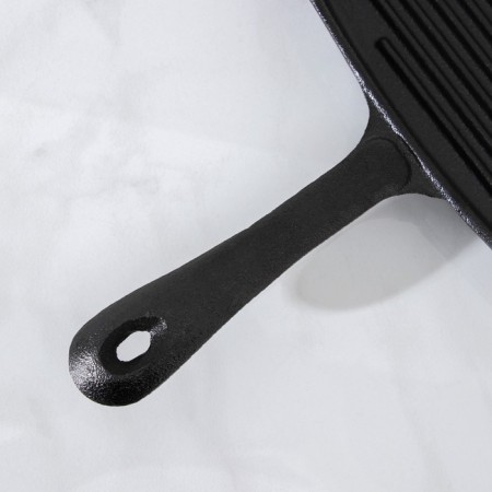 Pan grill Cast iron shade "Square", 23 × 23 cm, with a drain and a pen, black color-3