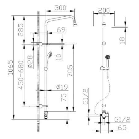 Shower column Bravat Fit S for a shower without a mixer (upper shower of a square shape)-3
