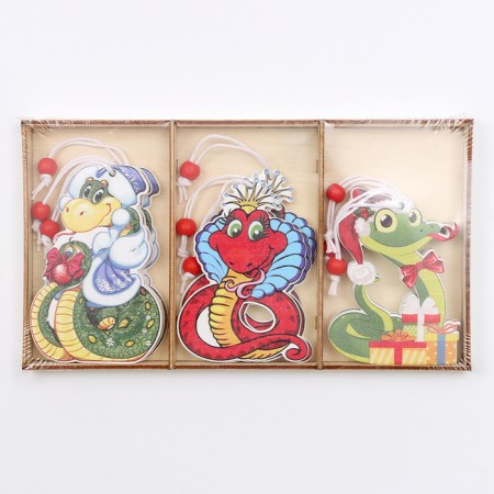 New Year! Set of suspensions in a wooden gift package, 9 pcs.-10