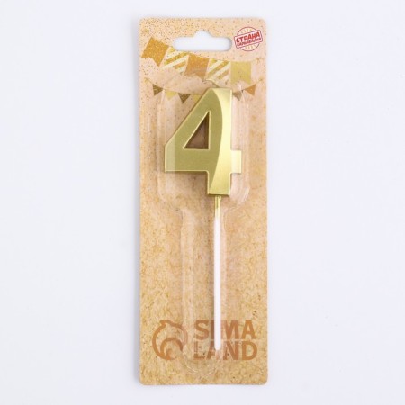 Candle in the cake on the skewer "Fine", the number "4", gold, 5 cm-6