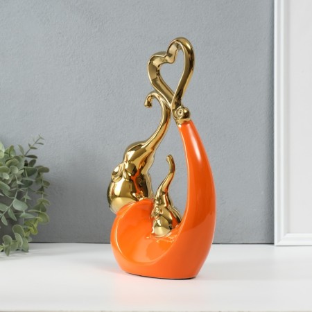 Souvenir ceramics "Elephants with heart. Abstraction" Orange with gold 7x18.5x25.5 cm-2