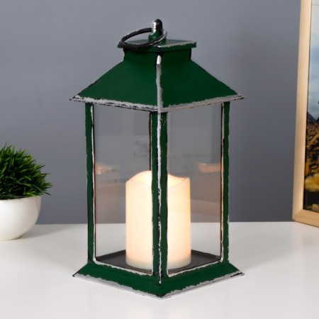 Nightlight "lantern with a candle" LED from batteries 3HAAA green 14x14x29.5 cm Risalux-1