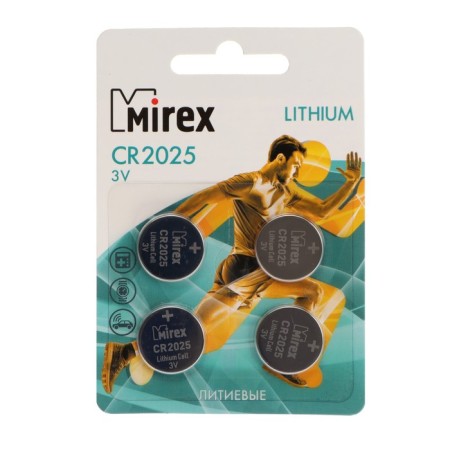 Battery lithium Mirex, CR2025-4BL, 3V, blister, 4 pcs.