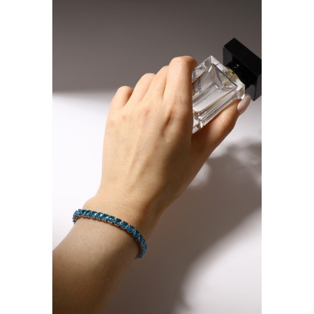 Bracelet with rhinestones "shine" on a puff, blue color in silver-3