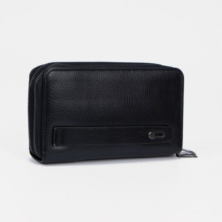 Male purse on lightning, department for bills, for maps, for coins, black color-1