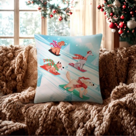 Czech on the pillow Ethel "Snowboarding Dogs" 40x40 cm, 100% p/e, velor