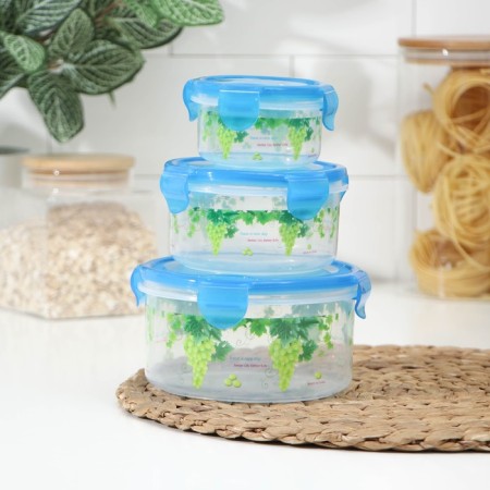 A set of plastic containers “grapes”, 3 pcs: D = 8.5; eleven; 14 cm, color mix-5