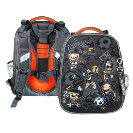 School backpack 38 x 30 x 16 cm, ergonomic back, Stavia "Football", gray