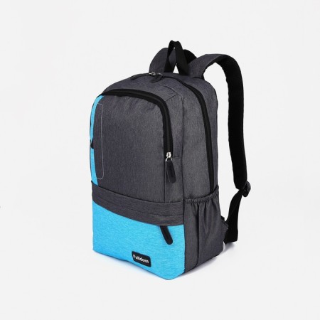 School backpack from textiles with lightning, 5 pockets, Fulldorn, gray/blue color