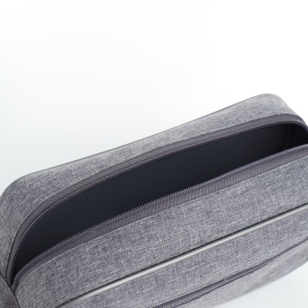 Cosmetic bag on a zipper, with a lining, external pocket, gray color-2