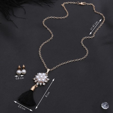 Set 2 objects: earrings, pendant pearl pearl pearl, white-black color in gold, 50 cm-2