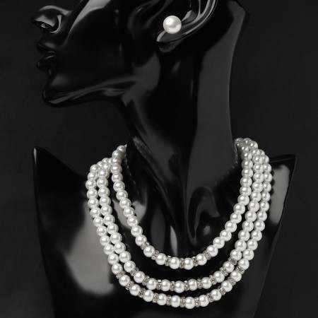 Set 2 subjects: chocker, earrings "celebration" trio, white-silver color, 30 cm