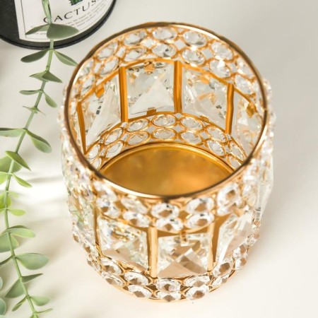 Summary metal, glass for 1 candle "rectangles and circles" gold 15.3x11x11 cm-2