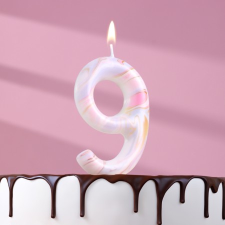 Candle in the “White Marble” cake, number “9”, giant, 9 cm