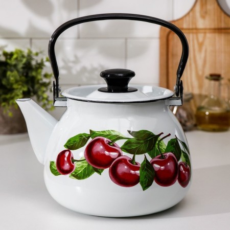 Spherical kettle "Cherry Orchard", 3.5 l, induction, white color