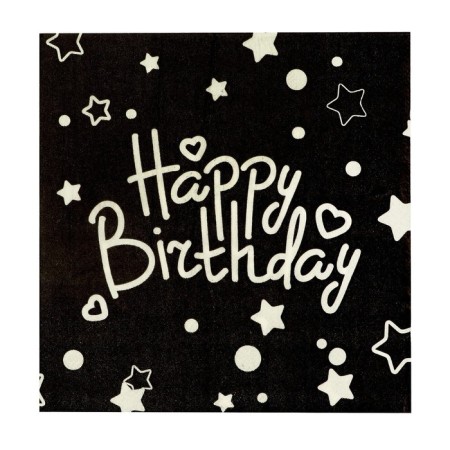 Paper napkins “Happy birthday” 33 × 33 cm, set 20 pcs., Black color