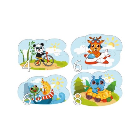 Developing puzzle "Funny animals", 4 puzzles, 2 in 1