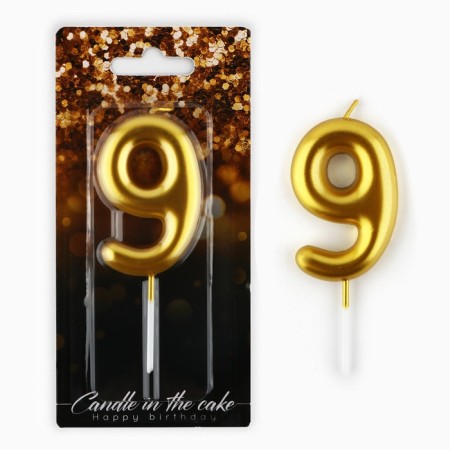 Candle for a cake, number “9”, gold, 4 x 10 cm.-1