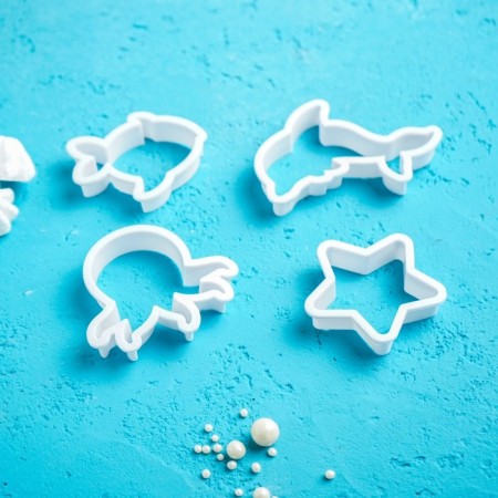 A set of forms for cutting the cookies of the share “underwater world”, 8 objects, white color-7