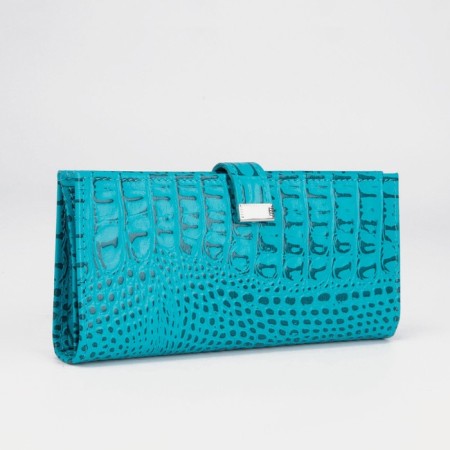 Women's wallet on the button, turquoise color
