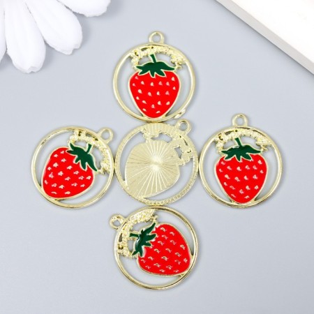 Decor for creativity Metal, enamel "Strawberry in a circle" 2.1x2.5 cm-2
