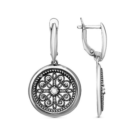 Earrings "Circle" Flower, echoing with oxidation, white color