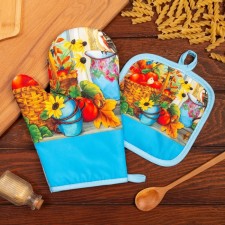 Kitchen set 2 segments Ethel “Harvesting”, severity 17x17 cm, mittens 24x16 cm, 100% p/e